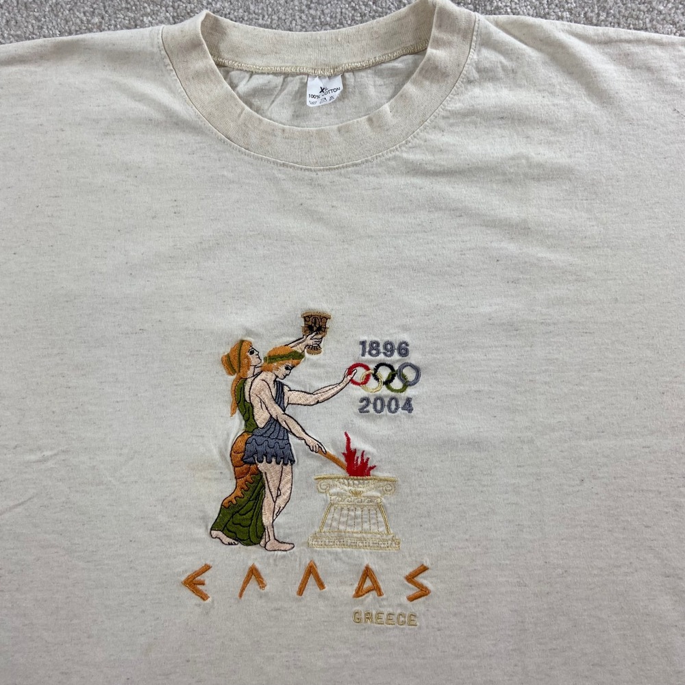 Vintage Olympics Greece T Shirt Mens XL Embroidered 1896 2004 Ellas